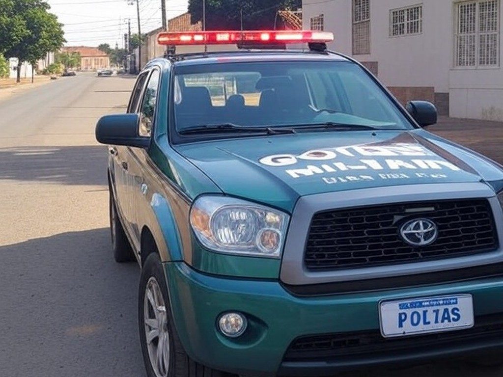 Viatura da Polícia Militar em ação de resgate em rua de Trindade, Goiás.