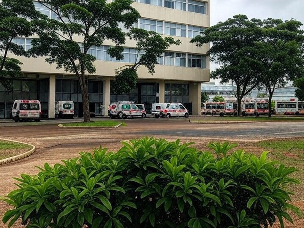 Fachada de hospital em Brasília representando internação de Bolsonaro por soluços persistentes até 2026.