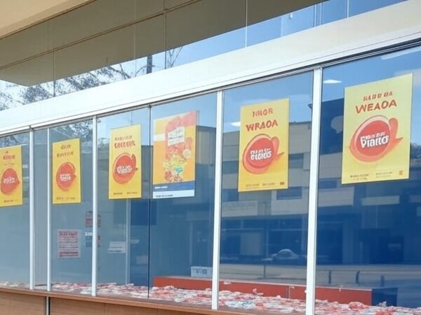 Casa lotérica em Goiânia celebrando vitórias na Mega da Virada, com bilhetes e cartazes, sonhando com prêmios em 2025.