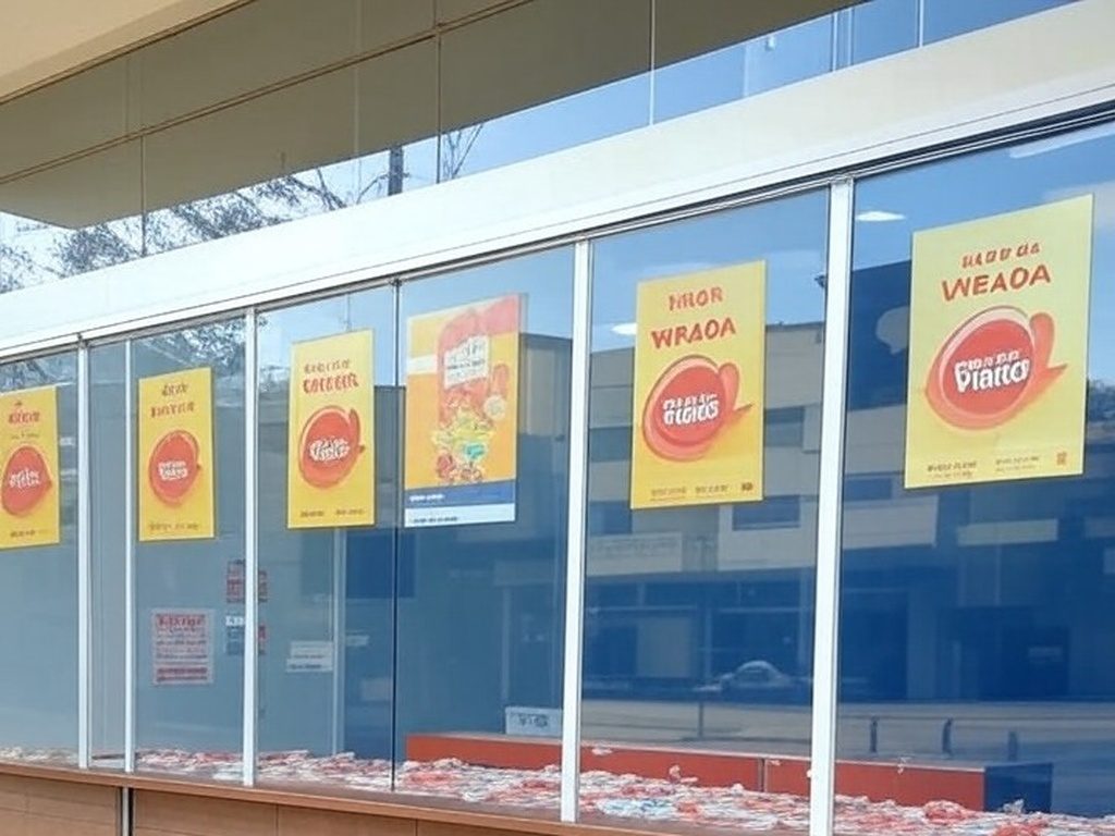 Casa lotérica em Goiânia celebrando vitórias na Mega da Virada, com bilhetes e cartazes, sonhando com prêmios em 2025.