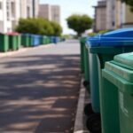 Rua em Goiânia com contêineres de lixo, ilustrando revogação da taxa do lixo na cidade.