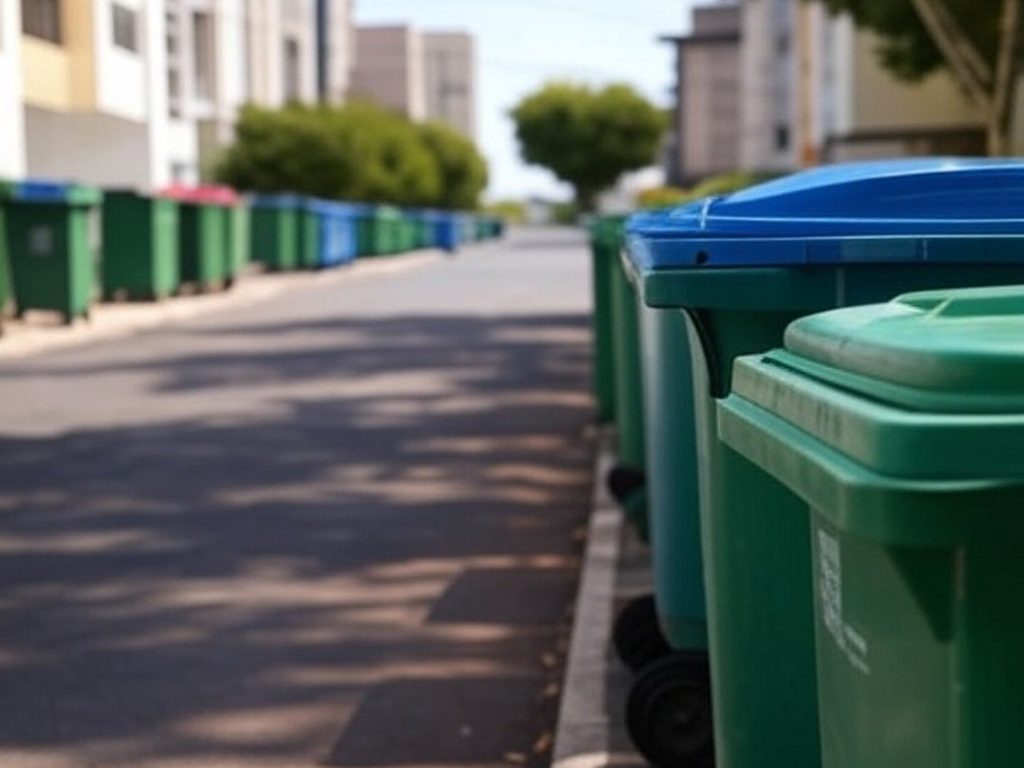 Rua em Goiânia com contêineres de lixo, ilustrando revogação da taxa do lixo na cidade.