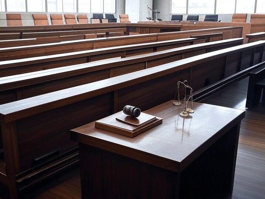 Salão de tribunal vazio no Brasil representando adiamento de audiência de extradição para a Itália.