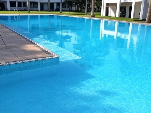 Piscina vazia em resort em Goiás, local de incidente com perda de consciência e morte.