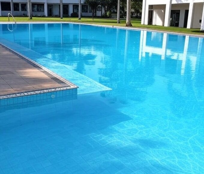 Piscina vazia em resort em Goiás, local de incidente com perda de consciência e morte.