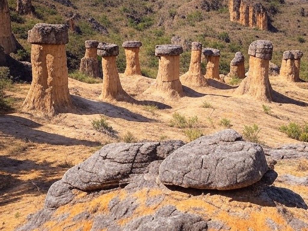 Formações rochosas de chaminés de fadas em Goiás, Brasil, abertas para visitação guiada a partir de abril.