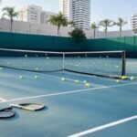 Quadra de tênis vazia representando estreia de João Fonseca no ATP 250 de Brisbane.