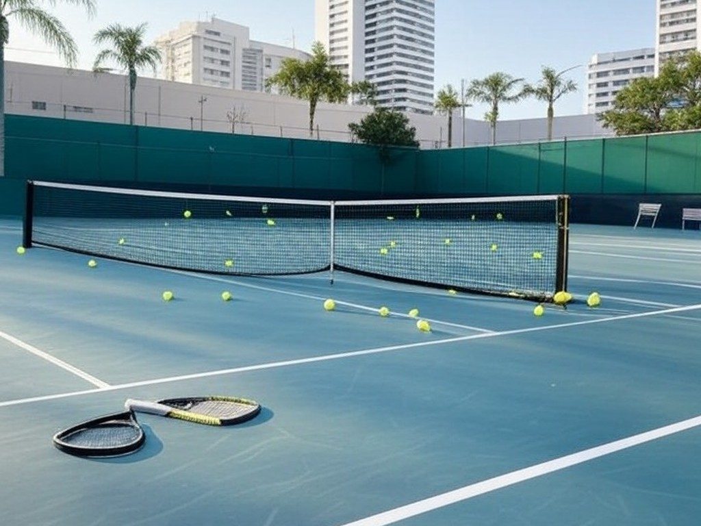Quadra de tênis vazia representando estreia de João Fonseca no ATP 250 de Brisbane.