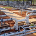 Estação de tratamento de água em manutenção em Goiânia, com tubulações e equipamentos, representando interrupção no abastecimento pela Saneago.