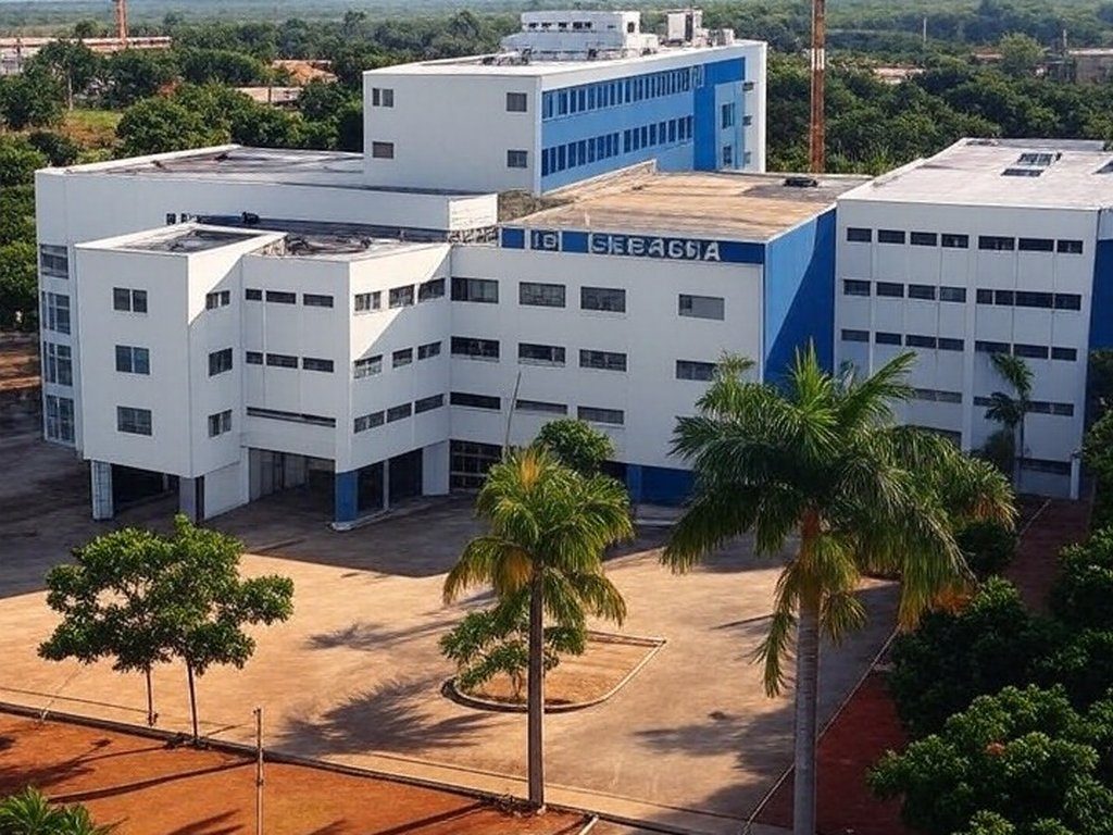Vista externa do Hospital Estadual de Jaraguá com obras de ampliação, representando investimento de R$ 30 milhões na saúde pública em Goiás.