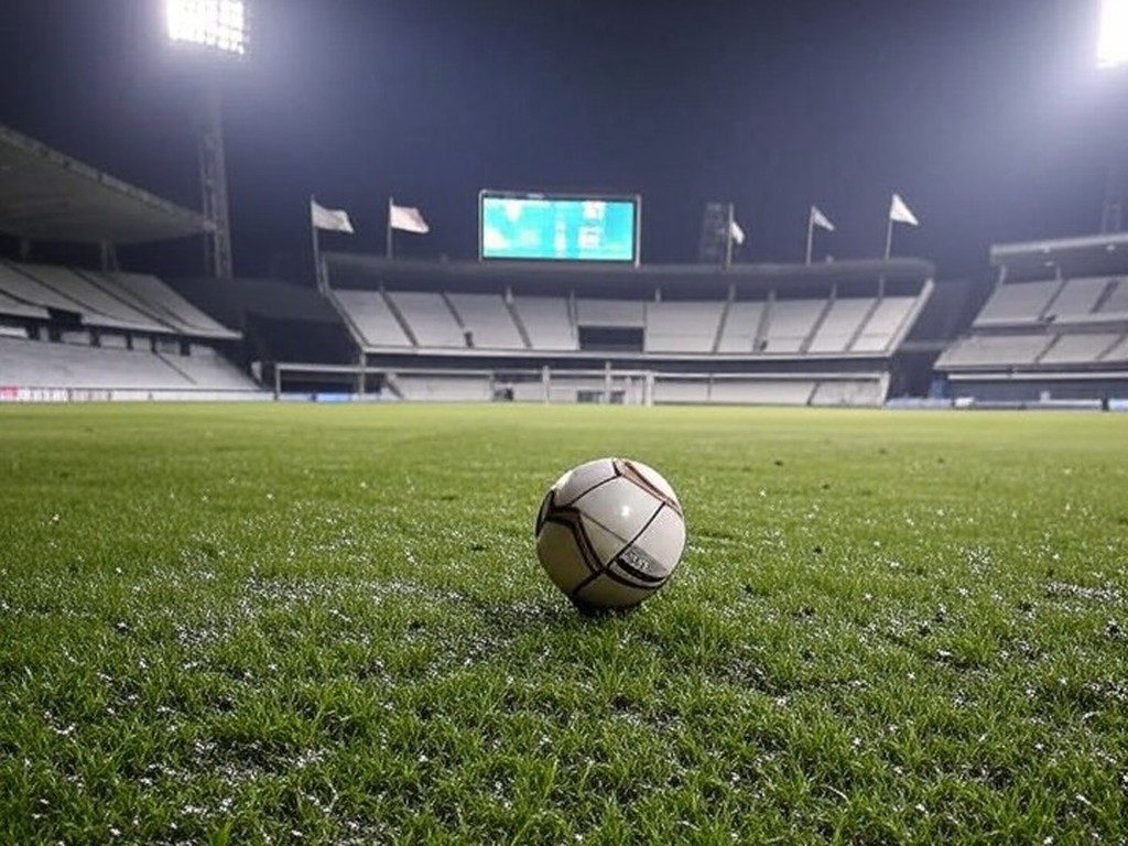 Campo de futebol com placar de empate 1-1 em estádio brasileiro, simbolizando despedida da Copinha 2026 sem vitórias.