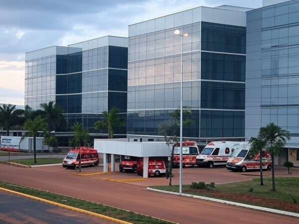 Fachada de hospital em Goiânia, local de internação e morte de jornalista por pneumonia bacteriana.