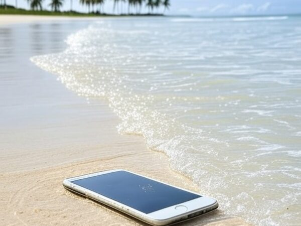 Celular intacto recuperado após 15 dias submerso no mar de Maragogi, Alagoas, Brasil.