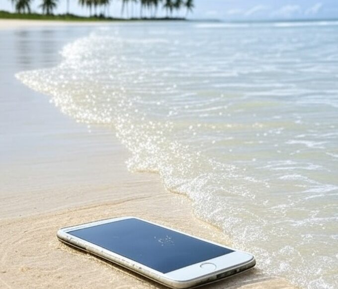 Celular intacto recuperado após 15 dias submerso no mar de Maragogi, Alagoas, Brasil.