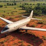 Avião antigo da Vasp como relíquia em fazenda de Urutaí, Goiás, em paisagem rural brasileira.