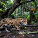 Onça-pintada em reabilitação em Goiás, Brasil, preparando retorno à Amazônia.