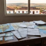 Documentos de aposentadoria suspensa por confusão com óbito entre Goiás e Bahia, em mesa burocrática brasileira.