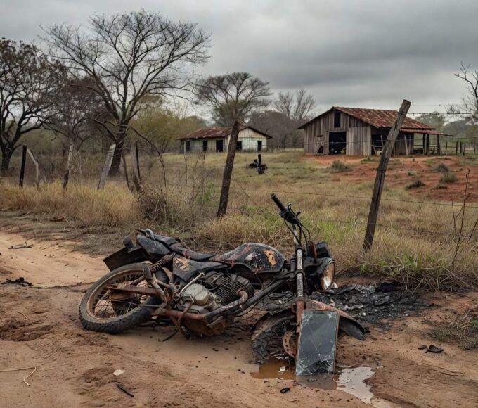 Moto e celular queimados em fazenda de Goiás, cena do desaparecimento do vereador Elimenezes Ramos.