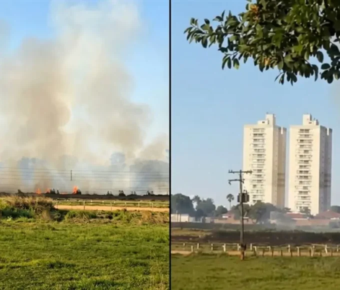 Fogo na área do Jóquei Clube de Goiás afetou estruturas, aponta diretoria - Fotomontagem: reprodução / redes sociais